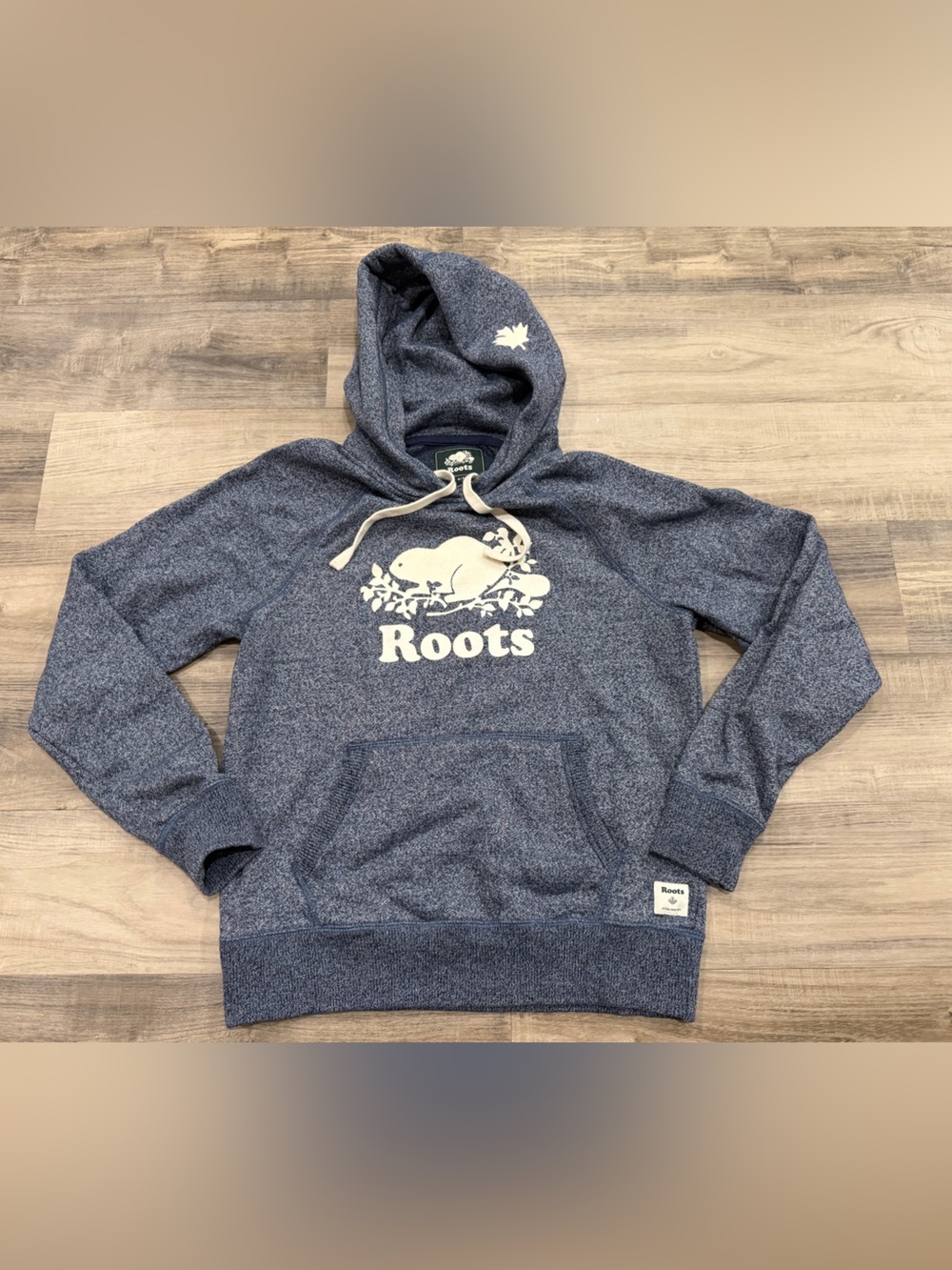 Roots Canada Navy Salt & Pepper Beaver Hoodie Pullover Sweatshirt